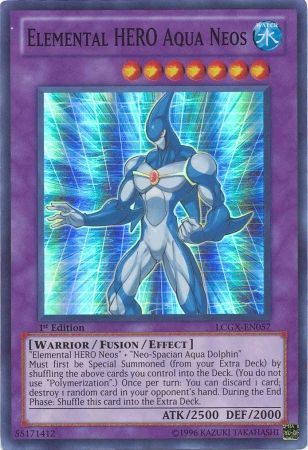 A Super Rare "Elemental Hero Aqua Neos" card from the Yugioh Set: Legendary Collection 2 (LCGX).