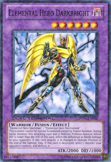 A Duel Terminal Common "Elemental Hero Darkbright" card from the Yugioh Set: Duel Terminal 4 (DT04).