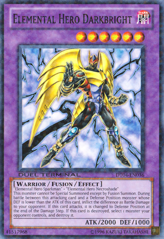 A Duel Terminal Common "Elemental Hero Darkbright" card from the Yugioh Set: Duel Terminal 4 (DT04).
