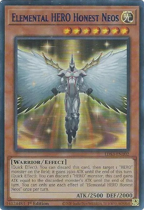 An Ultra Rare Blue "Elemental Hero Honest Neos" card from the Yugioh Set: Legendary Duelists: Season 3 (LDS3).