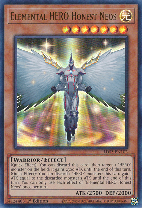 An Ultra Rare "Elemental Hero Honest Neos" card from the Yugioh Set: Legendary Duelists: Season 3 (LDS3).