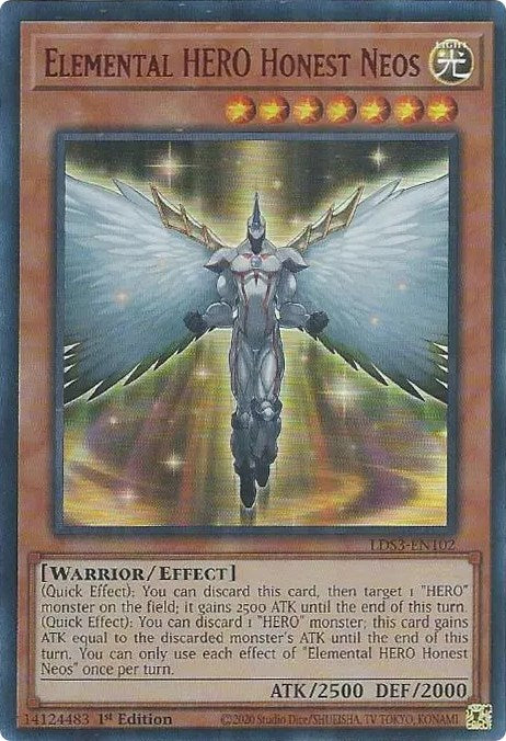 An Ultra Rare Red "Elemental Hero Honest Neos" card from the Yugioh Set: Legendary Duelists: Season 3 (LDS3).