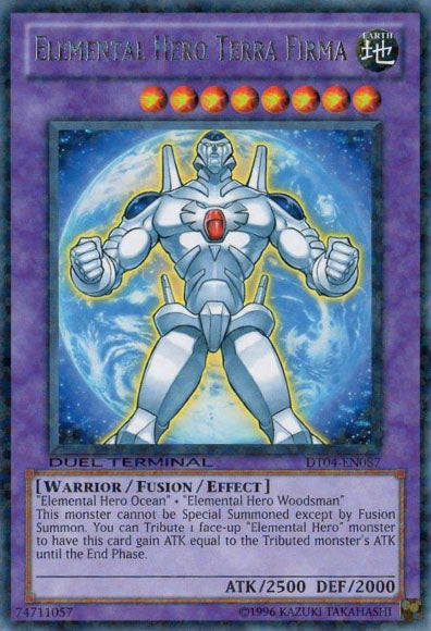 A Duel Terminal Common "Elemental Hero Terra Firma" card from the Yugioh Set: Duel Terminal 4 (DT04).