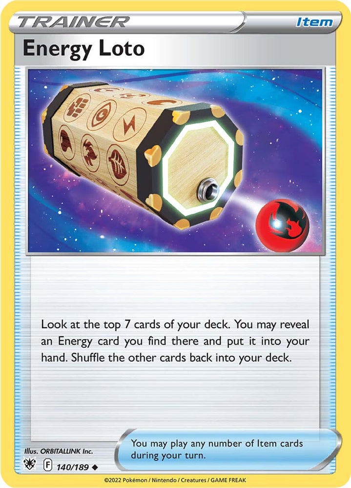 An Uncommon "Energy Loto" card from the Pokemon Set: Astral Radiance.