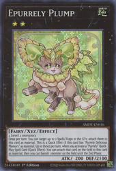 A Super Rare "Epurrely Plump" card from the Yugioh Set: Amazing Defenders (AMDE).