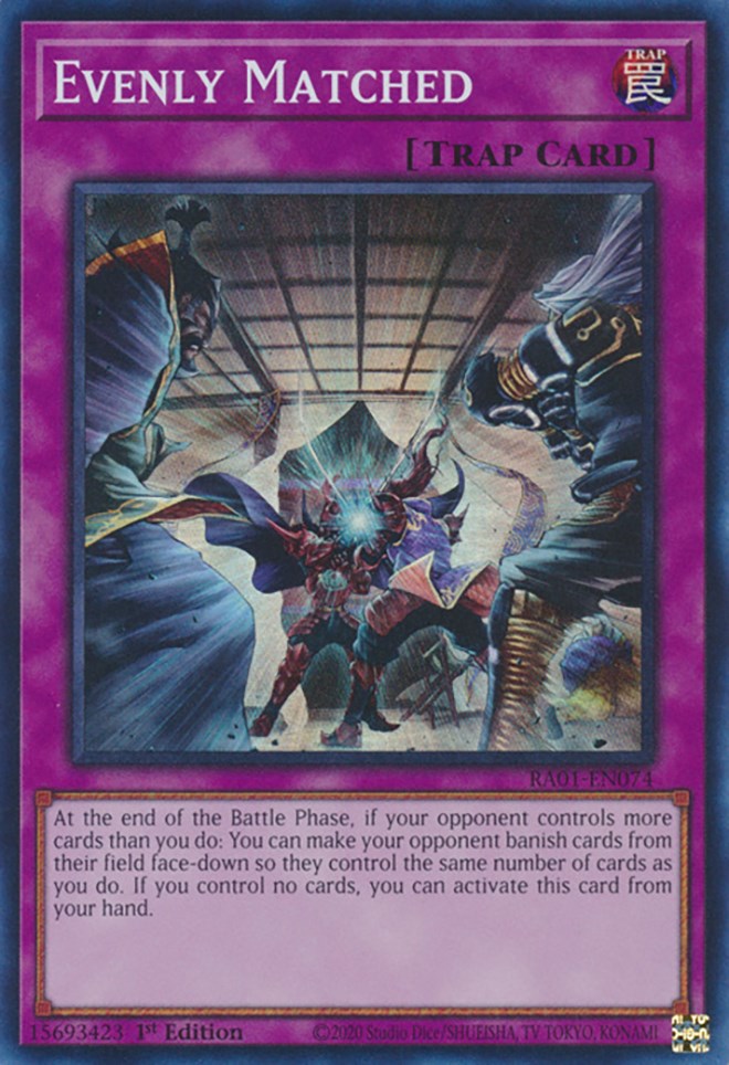 A Super Rare "Evenly Matched" card from the Yugioh Set: Rarity Collection 1 (RA01).