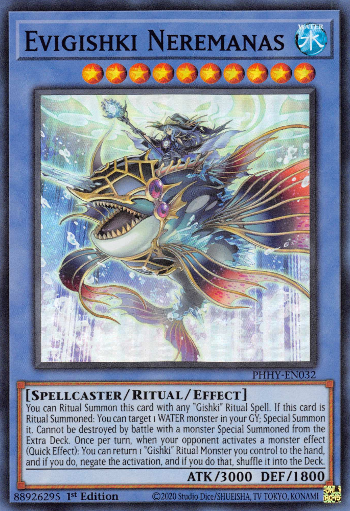 A Super Rare "Evigishki Neremanas" card from the Yugioh Set: Photon Hypernova.