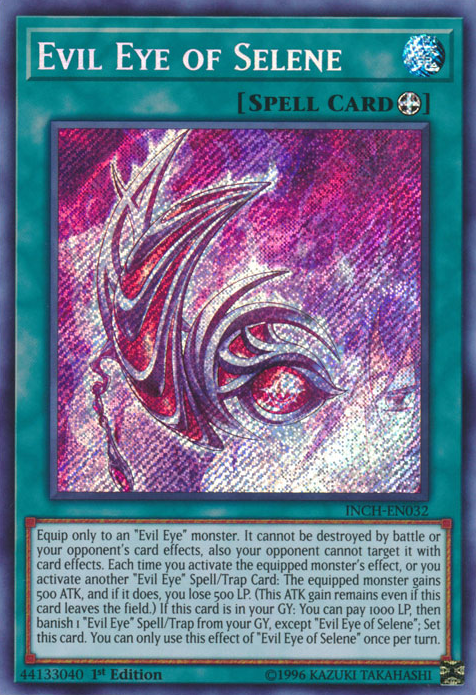  A Secret Rare "Evil Eye of Selene" card from the Yugioh Set: The Infinity Chasers (INCH).