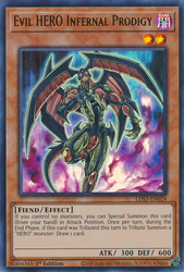 An Ultra Rare "Evil Hero Infernal Prodigy" card from the Yugioh Set: Legendary Duelists: Season 3 (LDS3).