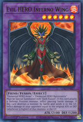 An Ultra Rare "Evil Hero Inferno Wing" card from the Yugioh Set: Legendary Duelists: Season 3 (LDS3).