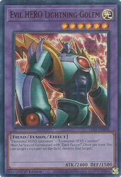 An Ultra Rare Red "Evil Hero Lightning Golem" card from the Yugioh Set: Legendary Duelists: Season 3 (LDS3).