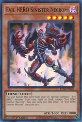 An Ultra Rare "Evil Hero Sinister Necrom" card from the Yugioh Set: Legendary Duelists: Season 3 (LDS3).