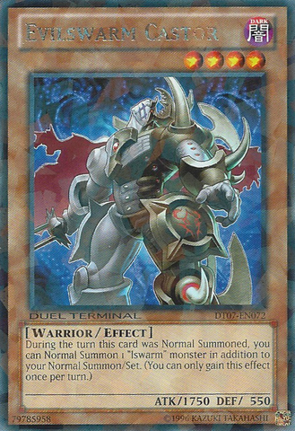 A Rare Duel Terminal "Evilswarm Castor" card from the Yugioh Set: Duel Terminal 7.