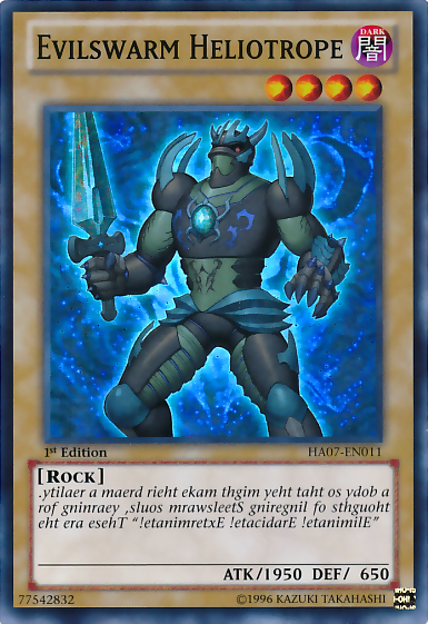 A Super Rare "Evilswarm Heliotrope" card from the Yugioh Set: Hidden Arsenal 7: Knight of Stars (HA07).