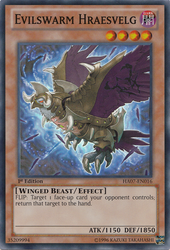 A Super Rare "Evilswarm Hraesvelg" card from the Yugioh Set: Hidden Arsenal 7: Knight of Stars (HA07).