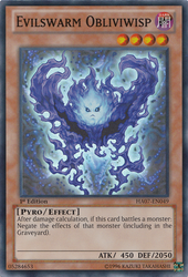 A Super Rare "Evilswarm Obliviwisp" card from the Yugioh Set: Hidden Arsenal 7: Knight of Stars (HA07).