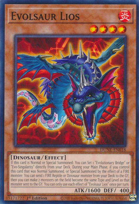 A Common "Evolsaur Lios" card from the Yugioh Set: Duelist Nexus.