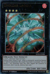An Ultra Rare "Evolzar Laggia" card from the Yugioh Set: Duelist Saga (DUSA).