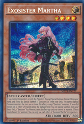A Prismatic Secret Rare "Exosister Martha" card from the Yugioh 25th Anniversary Tin: Dueling Heroes set (MP23).