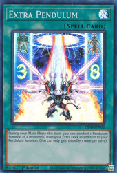  A Super Rare "Extra Pendulum" card from the Yugioh Set: Dimension Force.