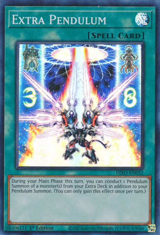  A Super Rare "Extra Pendulum" card from the Yugioh Set: Dimension Force.