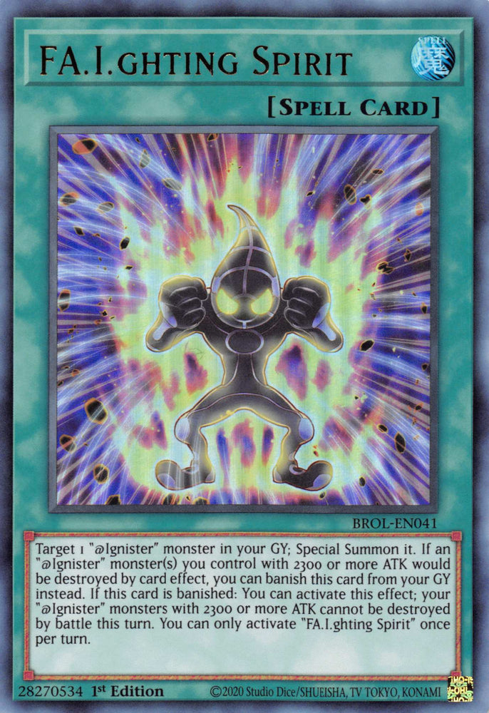  An Ultra Rare "FA.Ighting Spirit" card from the Yugioh Set: Brothers of Legend.