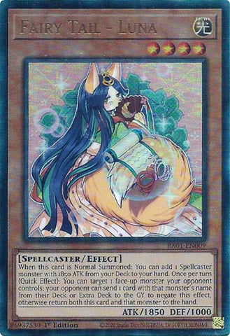 A Prismatic Ultimate Rare "Fairy Tail - Luna" card from the Yugioh Set: Rarity Collection 1 (RA01).