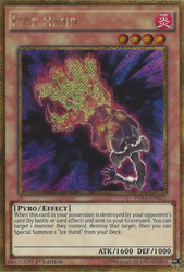 A Gold Secret Rare "Fire Hand" card from the Yugioh Set: Premium Gold: Infinite Gold (PGL3).