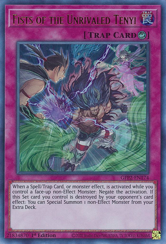  An Ultra Rare "Fists of the Unrivaled Tenyi" card from the Yugioh Set: Ghosts From the Past: The 2nd Haunting (GFP2).
