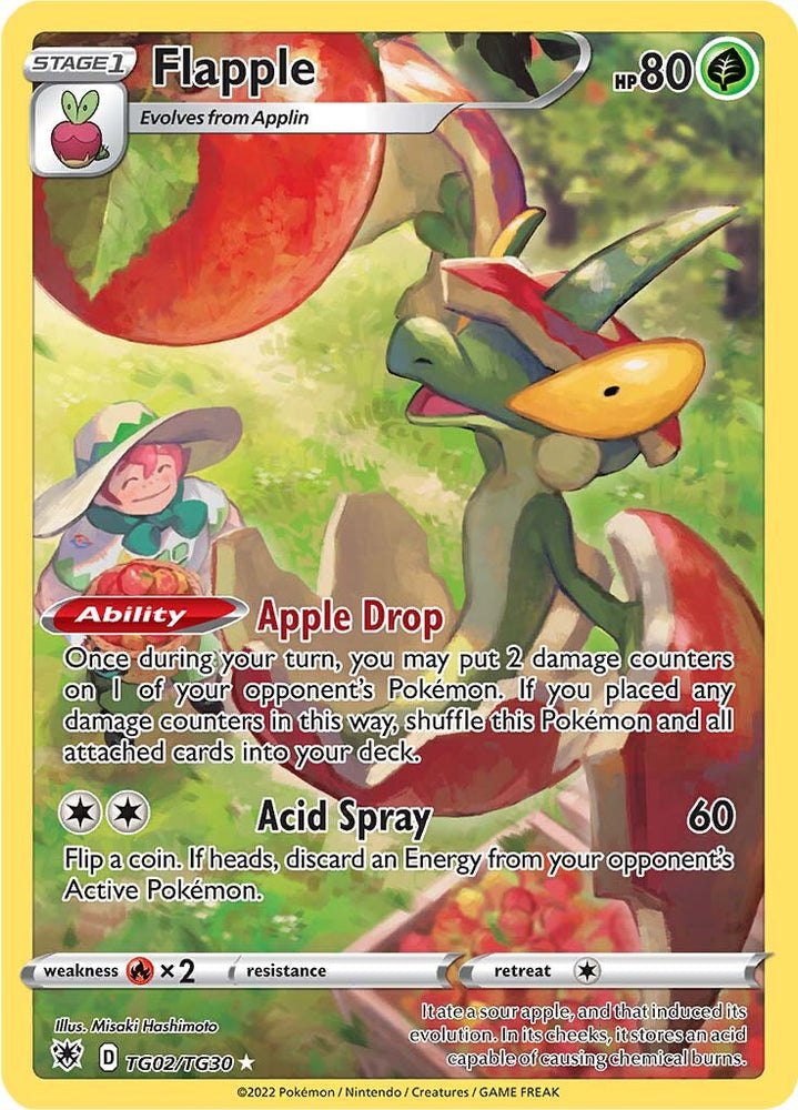 A Secret Rare "Flapple" (TG02/TG30) card from the Pokemon Set: Astral Radiance.