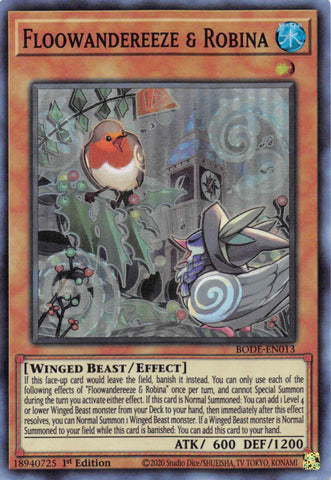  A Super Rare "Floowandereeze & Robina" card from the Yugioh Set: Burst of Destiny.