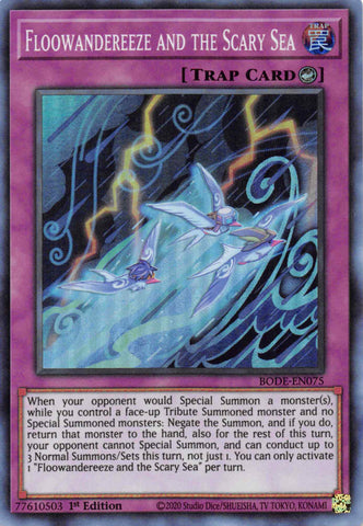 A Super Rare "Floowandereeze and the Scary Sea" card from the Yugioh Set: Burst of Destiny (BODE).