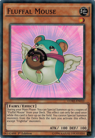 A Super Rare "Fluffal Mouse" card from the Yugioh Set: Clash of Rebellions (CORE).