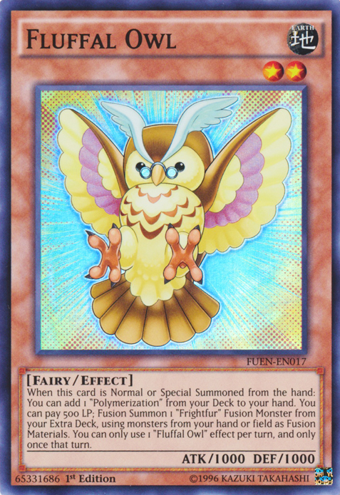 A Super Rare "Fluffal Owl" card from the Yugioh Set: Fusion Enforcers (FUEN).