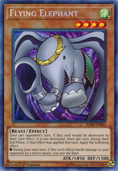 A Secret Rare "Flying Elephant" card from the Yugioh Set: Battles of Legend: Relentless Revenge.