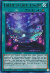 An Ultra Rare "Forest of Lost Flowers" card from the Yugioh Set: Battles of Legend: Monstrous Revenge (BLMR).