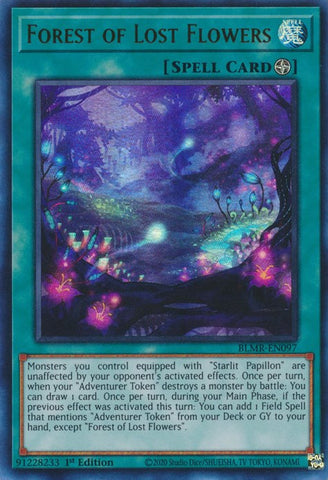 An Ultra Rare "Forest of Lost Flowers" card from the Yugioh Set: Battles of Legend: Monstrous Revenge (BLMR).
