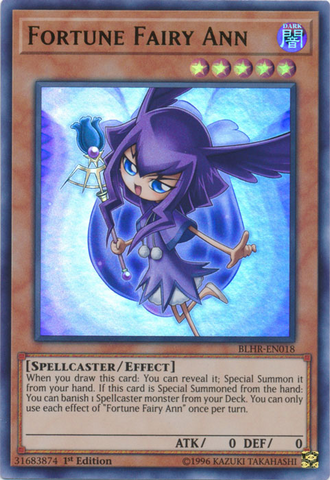 An Ultra Rare "Fortune Fairy Ann" card from the Yugioh Set: Battles of Legend: Hero's Revenge (BLHR).