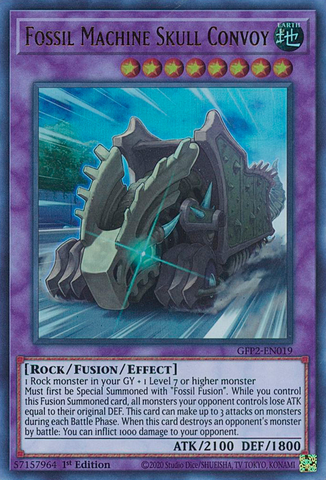 An Ultra Rare "Fossil Machine Skull Convoy" card from the Yugioh Set: Ghosts From the Past: The 2nd Haunting (GFP2).
