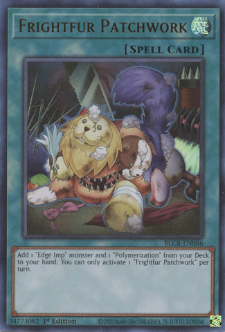 An Ultra Rare "Frightfur Patchwork" card from the Yugioh Set: Battles of Legend: Crystal Revenge.