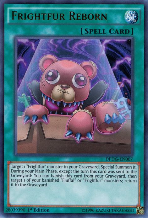 An Ultra Rare "Frightfur Reborn" card from the Yugioh Set: Duelist Pack: Dimensional Guardians.