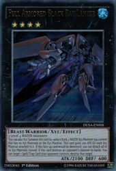 An Ultra Rare "Full Armored Black Ray Lancer" card from the Yugioh Set: Duelist Saga.