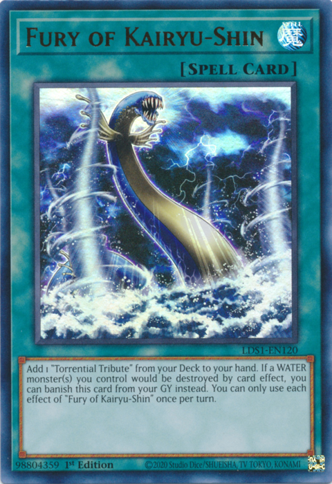 An Ultra Rare "Fury of Kairyu-Shin" card from the Yugioh Set: Legendary Duelists: Season 2.