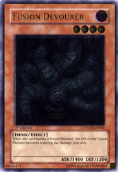 An Ultimate Rare "Fusion Devourer" card from the Yugioh Set: Strike of Neos (STON).