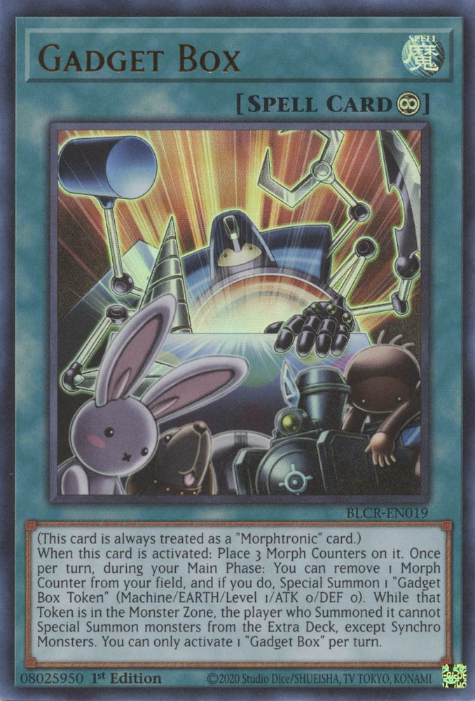 An Ultra Rare "Gadget Box" card from the Yugioh Set: Battles of Legend: Crystal Revenge.