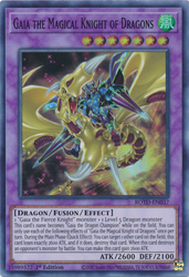 A Super Rare "Gaia the Magical Knight of Dragons" card from the Yugioh Set: Rise of the Duelist (ROTD).