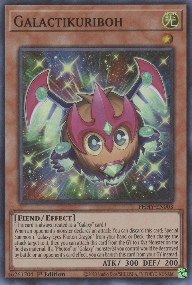 A Super Rare "Galactikuriboh" card from the Yugioh Set: Photon Hypernova.