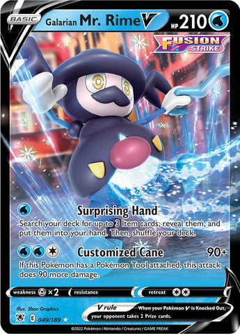 An Ultra Rare "Galarian Mr. Rime V" (049/189) card from the Pokemon Set: Astral Radiance.