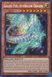 A Secret Rare "Galaxy-Eyes Afterglow Dragon" card from the Yugioh Set: Rarity Collection 1 (RA01).