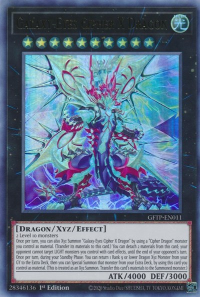 An Ultra Rare "Galaxy-Eyes Cipher X Dragon" card from the Yugioh Set: Ghosts From the Past.